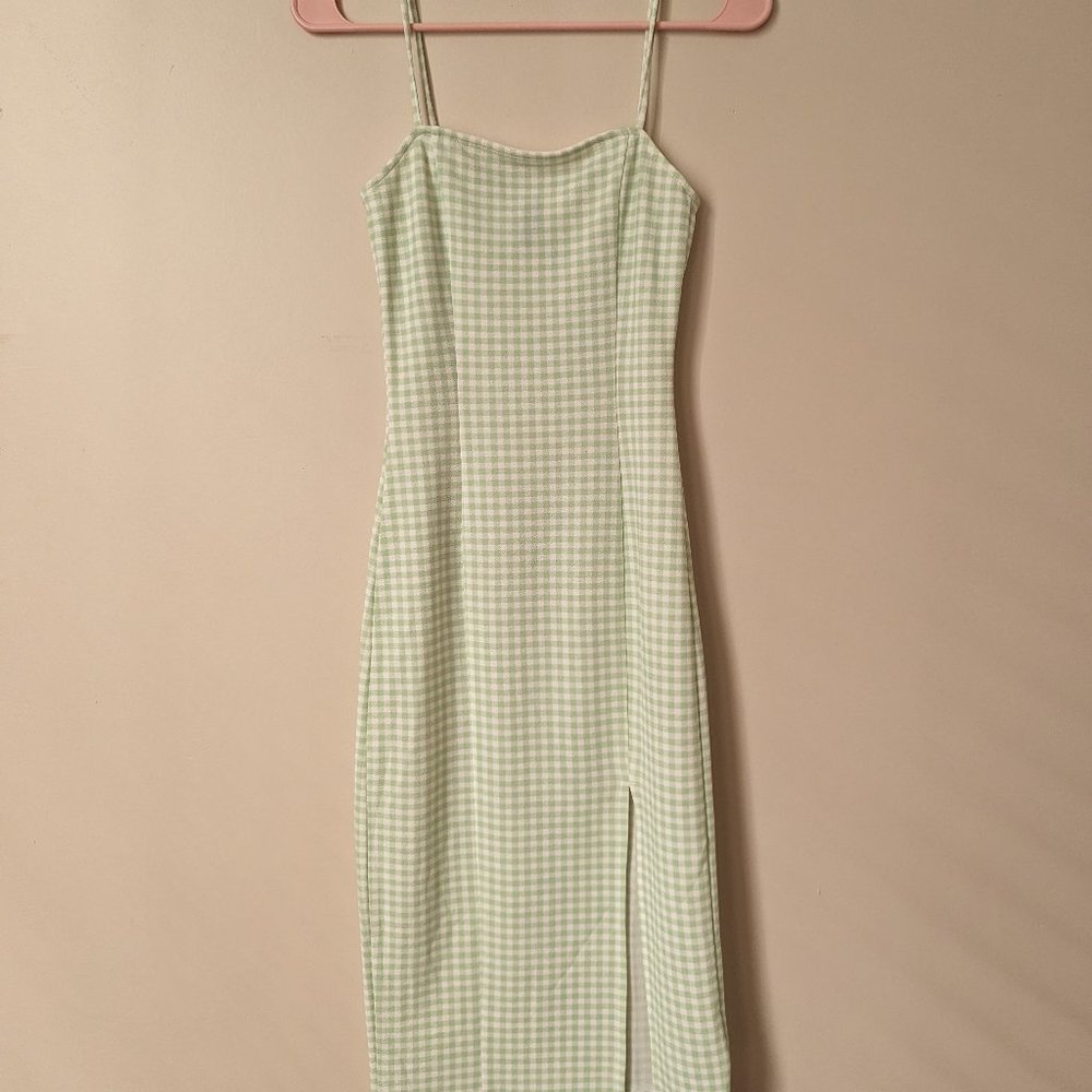 H&M Green Checkered Midi Bodycon Dress